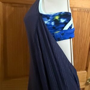 Lululemon Wild Tank  Black Striped with Blue & Green Sports Bra Draping Low Back